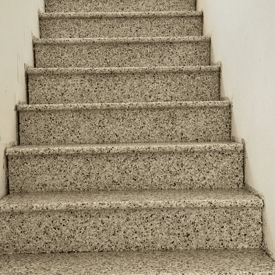 Durable flake epoxy installed on stair treads in an Eastern Washington home